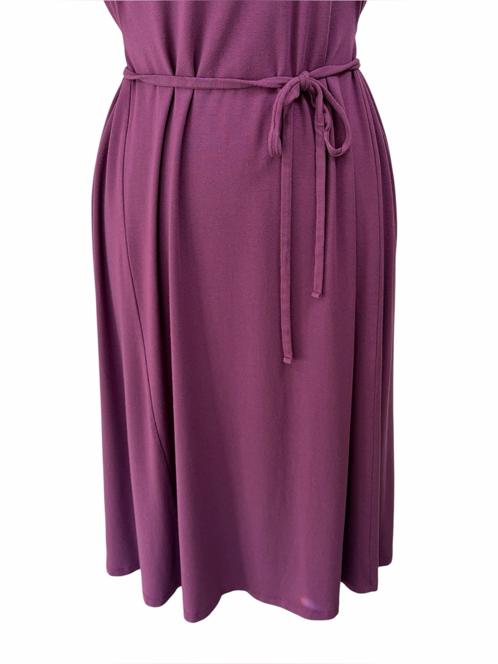 EILEEN FISHER Purple Boat Neck Midi Shift Dress Attached Tie Belt, XL - Picture 3 of 9